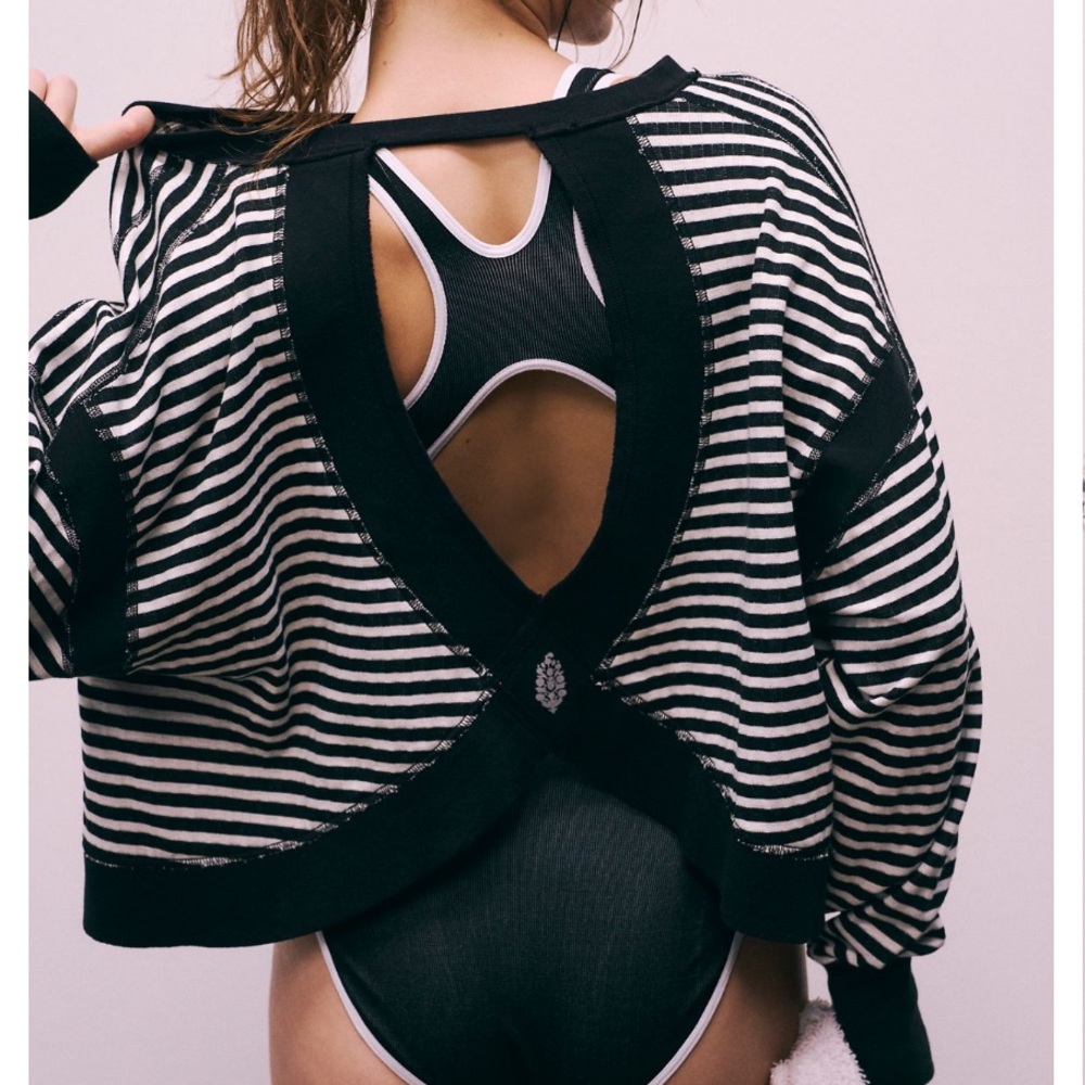 Free People Black and White Striped Open-Back Sweater